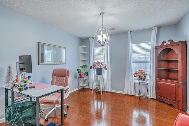 210 Delafield Dr, Summerville, SC 29483 - office area with a chandelier, wood finished floors, a textured ceiling, and baseboards