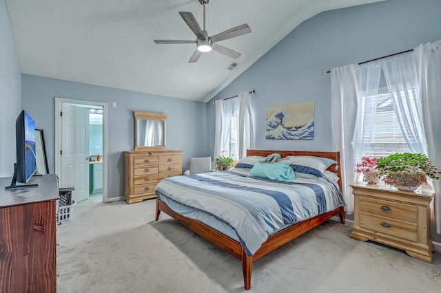 210 Delafield Dr, Summerville, SC 29483 - bedroom with light carpet, lofted ceiling, connected bathroom, ceiling fan, and baseboards
