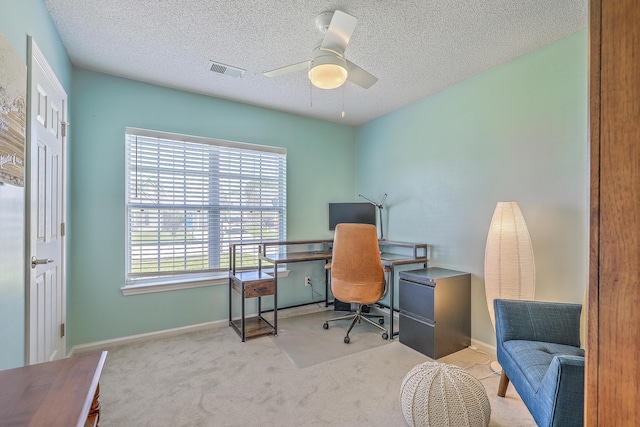 210 Delafield Dr, Summerville, SC 29483 - office area featuring plenty of natural light, carpet, a textured ceiling, ceiling fan, and baseboards