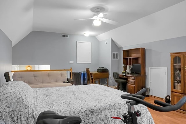 652 Spinner Cir, Mount Pleasant, SC 29464 - bedroom featuring lofted ceiling, wood finished floors, and ceiling fan