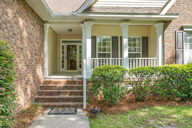 652 Spinner Cir, Mount Pleasant, SC 29464 - entrance to property featuring roof with shingles, covered porch, and brick siding