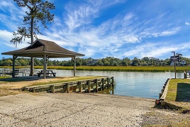 652 Spinner Cir, Mount Pleasant, SC 29464 - dock with a gazebo and a water view