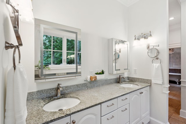 125 Drayton Dr, Summerville, SC 29483 - full bathroom featuring tile patterned floors, double vanity, and ornamental molding