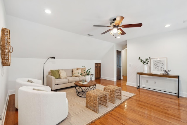 125 Drayton Dr, Summerville, SC 29483 - living room with ceiling fan, light wood-style flooring, lofted ceiling, baseboards, and recessed lighting