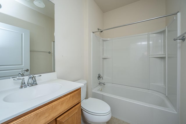 full bathroom featuring toilet, vanity, bathing tub / shower combination, and tile patterned floors