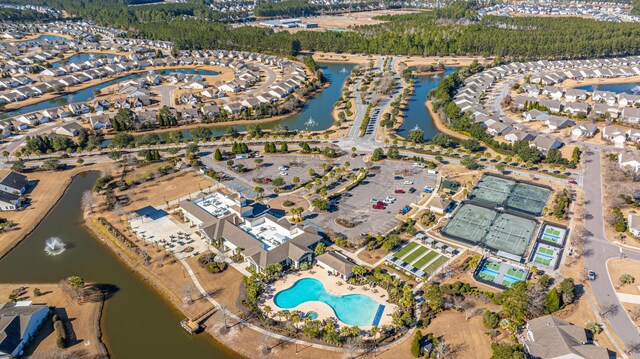 aerial view with a water view