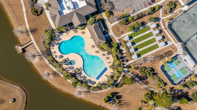 aerial view with a water view