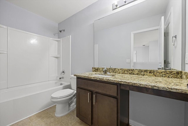 full bathroom with toilet,  shower combination, and vanity