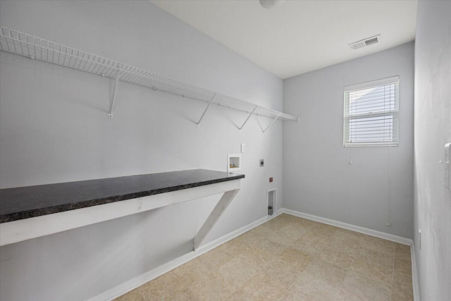 clothes washing area with hookup for a washing machine and electric dryer hookup