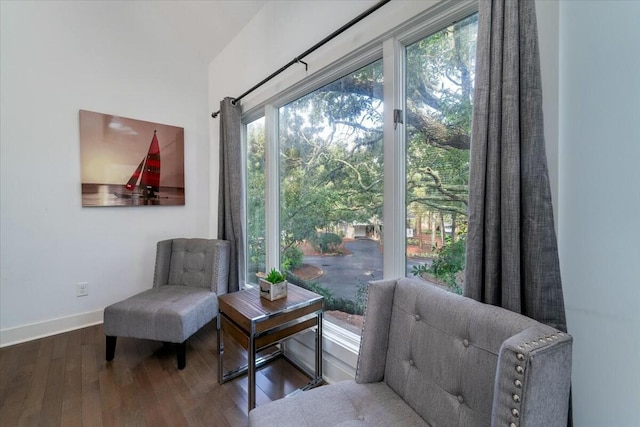 living area with hardwood / wood-style floors