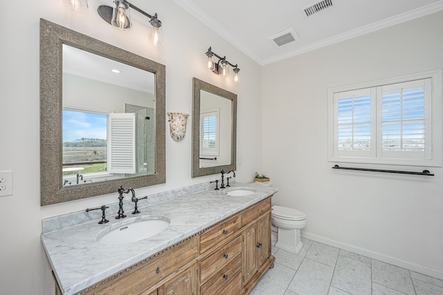1520 Regimental Ln, Johns Island, SC 29455 - full bathroom featuring ornamental molding, double vanity, and tile patterned floors