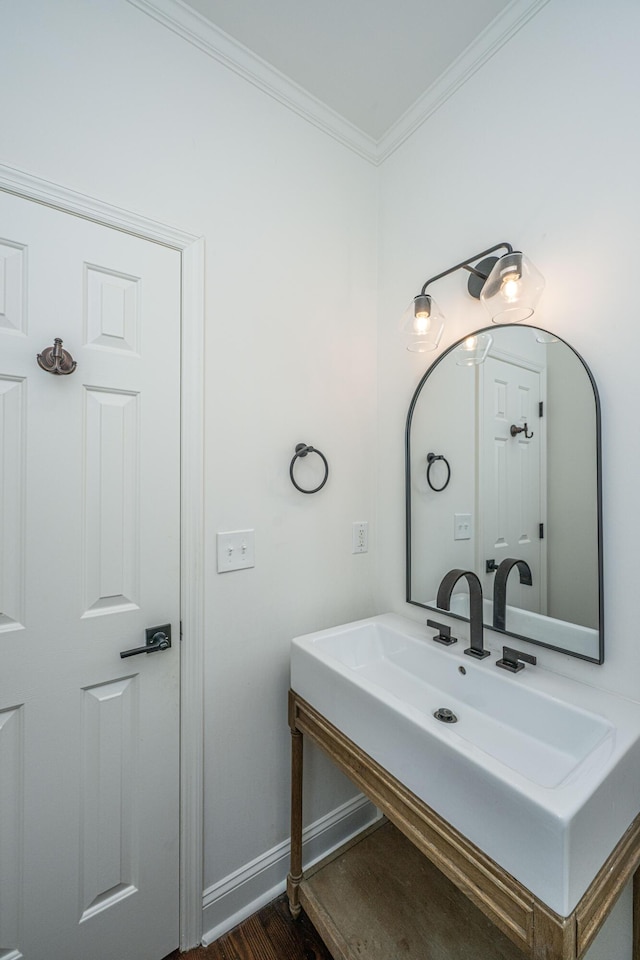 1520 Regimental Ln, Johns Island, SC 29455 - bathroom with crown molding, vanity, and wood finished floors