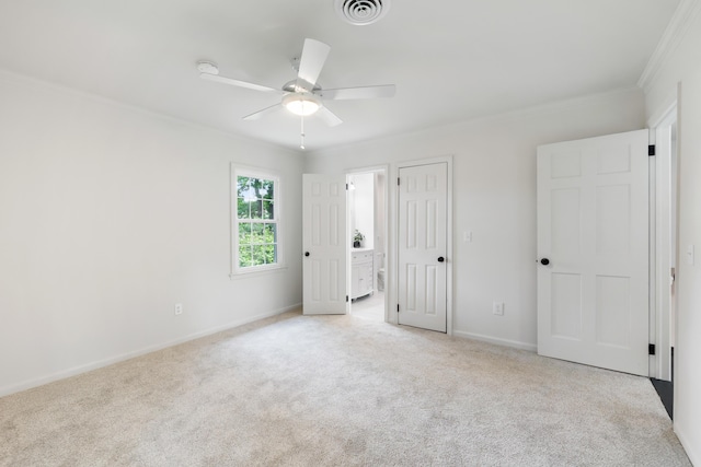 886 Friendly Cir, Charleston, SC 29414 - unfurnished bedroom featuring ornamental molding, carpet, ensuite bathroom, baseboards, and a ceiling fan