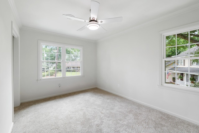 886 Friendly Cir, Charleston, SC 29414 - carpeted empty room featuring plenty of natural light, crown molding, baseboards, and ceiling fan