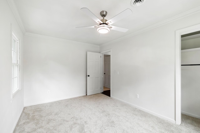 886 Friendly Cir, Charleston, SC 29414 - unfurnished bedroom featuring carpet floors, ornamental molding, baseboards, a closet, and a ceiling fan