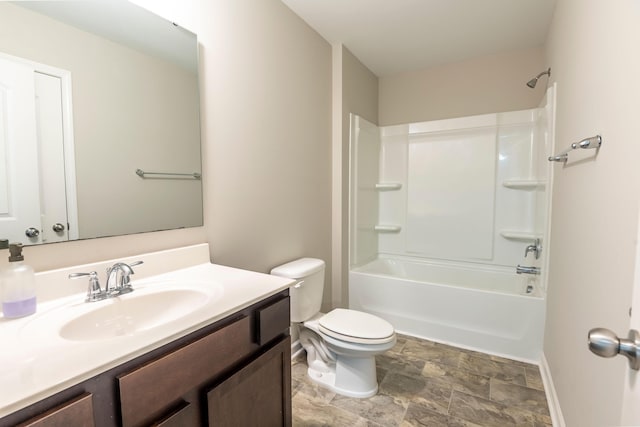 408 Fox Sparrow Ct, Summerville, SC 29486 - bathroom featuring stone finish floors, toilet, vanity, baseboards, and shower / tub combination