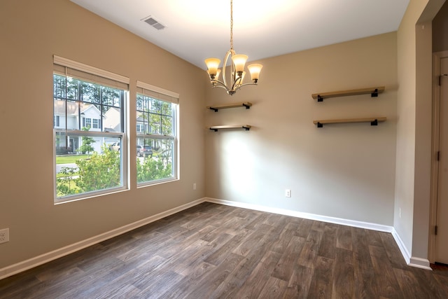 408 Fox Sparrow Ct, Summerville, SC 29486 - spare room featuring dark wood-style flooring, a chandelier, and baseboards