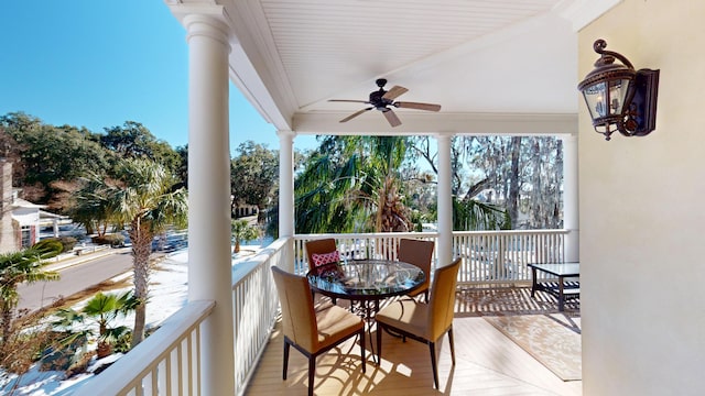 balcony with ceiling fan