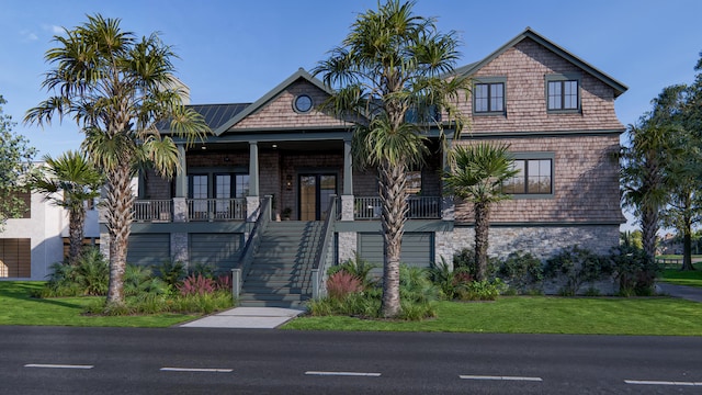 27 Rebellion Rd, Charleston, SC 29407 - view of front of property featuring stairway, french doors, covered porch, and a front yard
