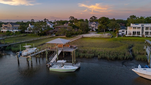 27 Rebellion Rd, Charleston, SC 29407 - dock area with a water view, boat lift, and a residential view