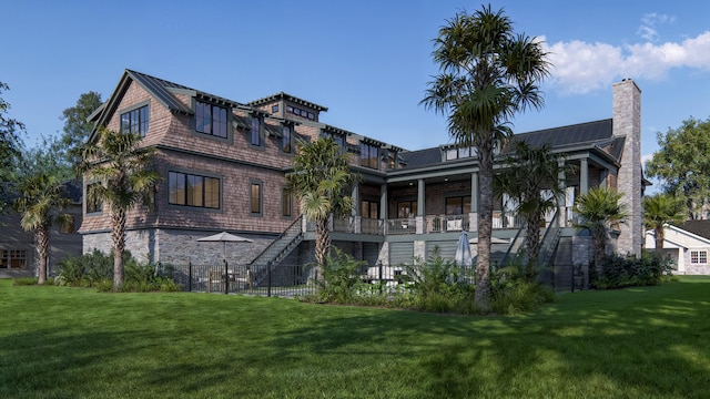 27 Rebellion Rd, Charleston, SC 29407 - rear view of property with a chimney, stone siding, and metal roof