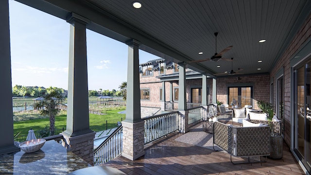 27 Rebellion Rd, Charleston, SC 29407 - wooden terrace with ceiling fan