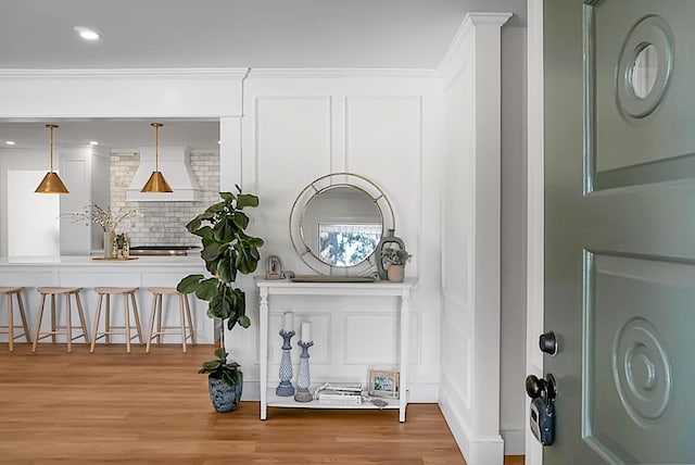 5259 Hartford Cir N, Charleston, SC 29405 - entrance foyer with light wood-style flooring, a decorative wall, and recessed lighting
