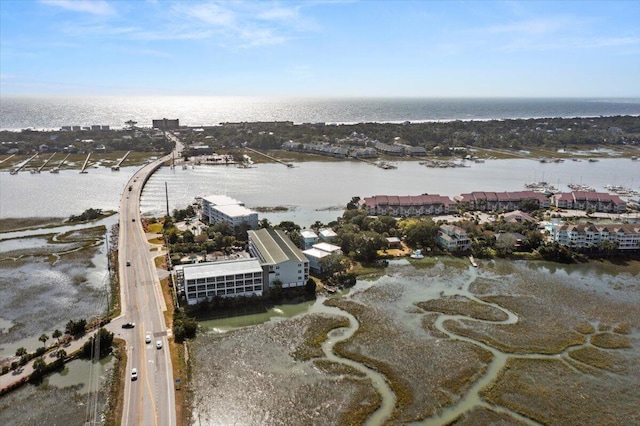 bird's eye view featuring a water view