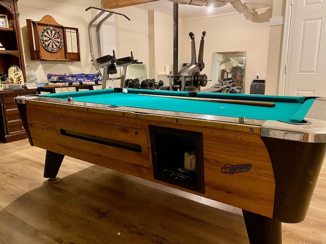 playroom featuring pool table and light wood-style floors
