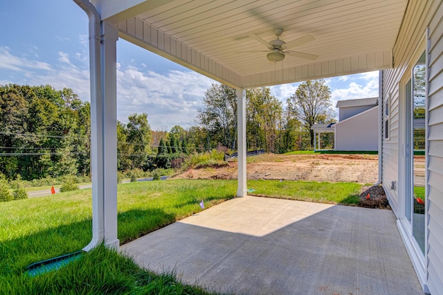 view of patio / terrace featuring ceiling fan