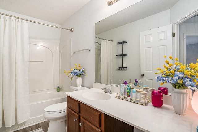 4987 Ballantine Dr, Summerville, SC 29485 - bathroom featuring toilet, vanity, shower / tub combo with curtain, a textured ceiling, and wood finished floors