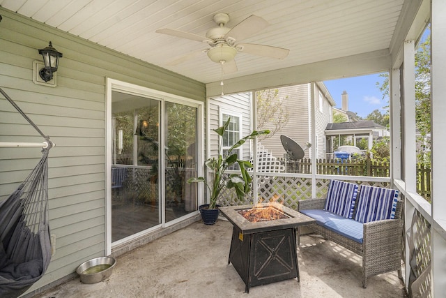 4987 Ballantine Dr, Summerville, SC 29485 - sunroom / solarium with an outdoor fire pit and a ceiling fan
