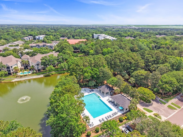 1317 Wild Olive Dr, Mount Pleasant, SC 29464 - drone / aerial view of a forest, a pool, and a nearby body of water