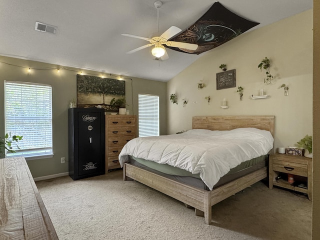 1317 Wild Olive Dr, Mount Pleasant, SC 29464 - bedroom with carpet flooring, lofted ceiling, a ceiling fan, and baseboards