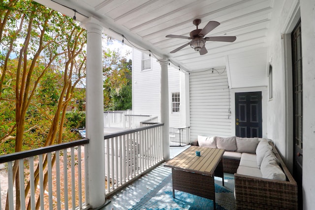 35 Society St Unit D, Charleston, SC 29401 - balcony with an outdoor hangout area and ceiling fan