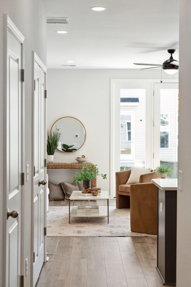 corridor with plenty of natural light and light hardwood / wood-style flooring