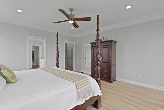 1216 Rivers Reach Dr, Charleston, SC 29492 - bedroom with light wood-style floors, ornamental molding, recessed lighting, baseboards, and a ceiling fan