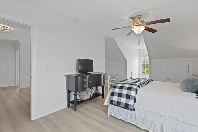 1216 Rivers Reach Dr, Charleston, SC 29492 - bedroom featuring light wood-type flooring, a ceiling fan, baseboards, and vaulted ceiling
