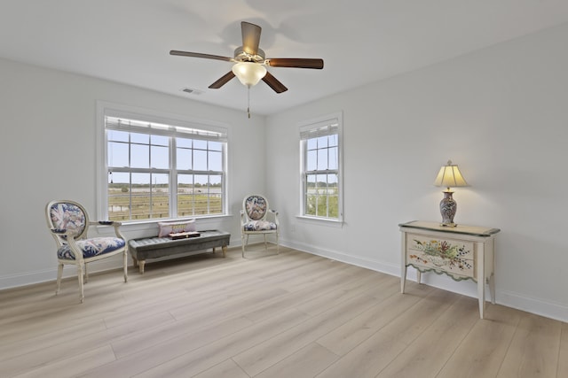1216 Rivers Reach Dr, Charleston, SC 29492 - sitting room featuring light wood-style floors, baseboards, and a ceiling fan