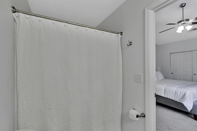 7838 Long Shadow Ln, North Charleston, SC 29406 - ensuite bathroom featuring a ceiling fan and a shower with curtain