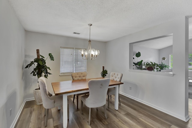 7838 Long Shadow Ln, North Charleston, SC 29406 - dining space with wood finished floors, baseboards, a chandelier, and a textured ceiling