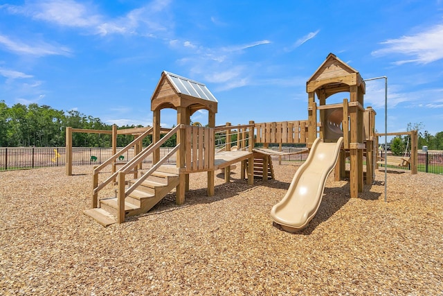 community jungle gym with fence