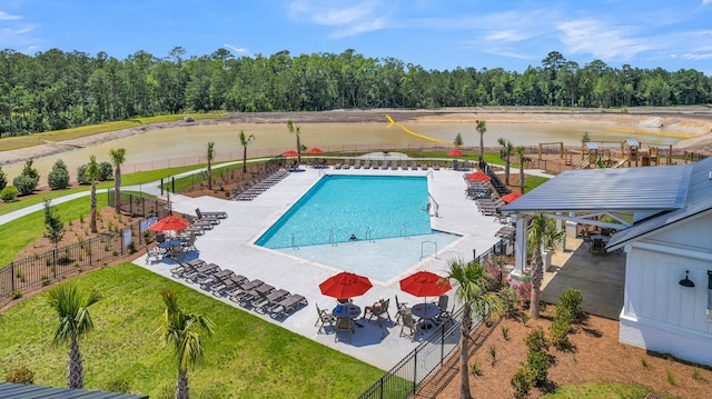 community pool with a patio