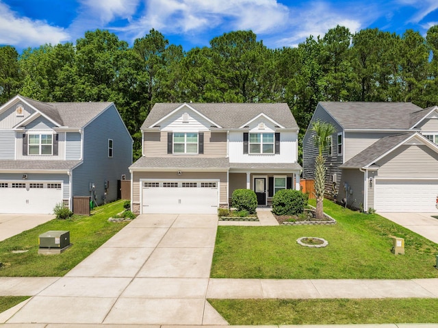 259 Weeping Cypress Dr, Moncks Corner, SC 29461 - view of front of house with concrete driveway, a front lawn, and an attached garage