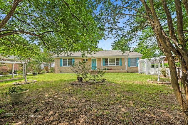 exterior space with a yard and a pergola