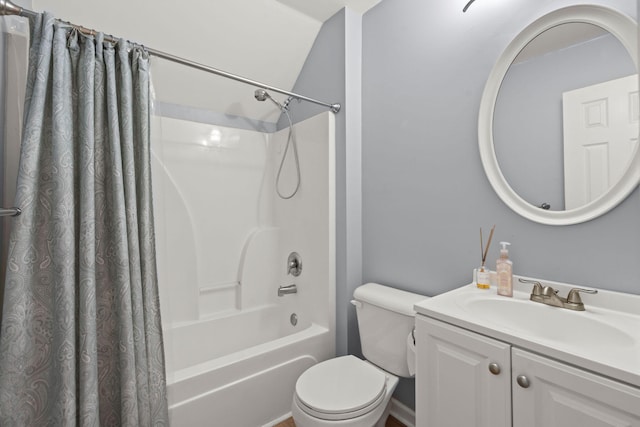 full bathroom with vanity, toilet, and shower / bath combo with shower curtain