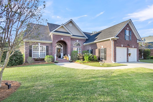 view of front facade with a garage and a front lawn