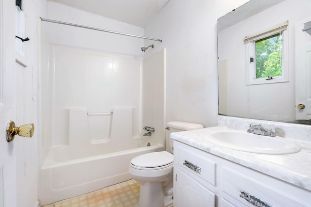 full bathroom featuring toilet, bathtub / shower combination, and vanity