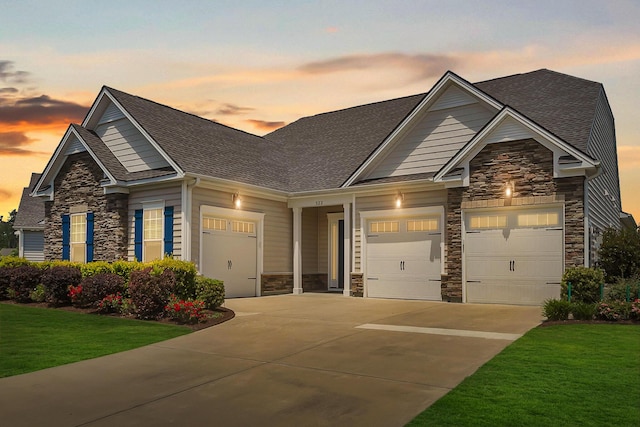 522 Tidewater Chase Ln, Summerville, SC 29486 - craftsman-style home featuring concrete driveway, a front yard, stone siding, and a garage