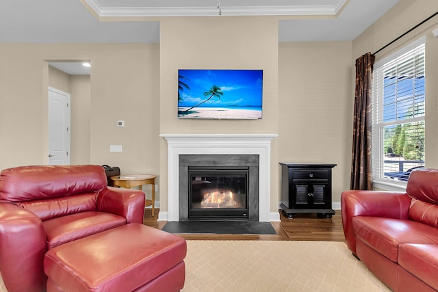 522 Tidewater Chase Ln, Summerville, SC 29486 - living room with a fireplace with flush hearth, baseboards, crown molding, and wood finished floors